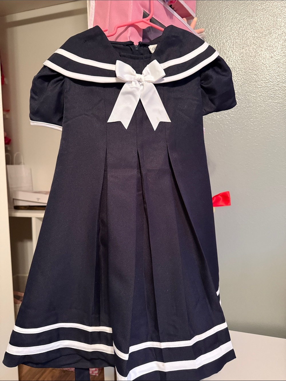 Rare Editions Navy Blue Sailor Dress with White Trim
